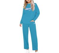 LindoMaker Girls Simple And Fashionable Printed Trendy Round Neck Set Loose Sports Long Sleeve Trousers Piece Set Baby Bundle Sets (Sky Blue, 11-12 Years)