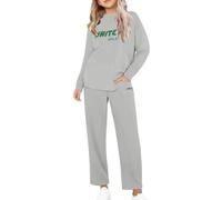 LindoMaker Girls Simple And Fashionable Printed Trendy Round Neck Set Loose Sports Long Sleeve Trousers Piece Set Baby Bundle Sets (Silver, 4-5 Years)