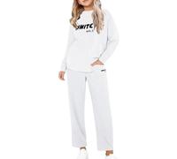 LindoMaker Girls Simple And Fashionable Printed Trendy Round Neck Set Loose Sports Long Sleeve Trousers Piece Set Baby Bundle Sets (White, 4-5 Years)