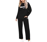 LindoMaker Girls Simple And Fashionable Printed Trendy Round Neck Set Loose Sports Long Sleeve Trousers Piece Set Baby Bundle Sets (Black, 9-10 Years)