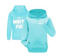 LindoMaker Kids Girls Boys Hoodie Plain Sweatshirt Pullover Shirt Fleece Hooded Jumper Long Sleeve Tshirts Fox Letter Printed Unisex School Warm Coats with Pockets (Light Blue, 7-8 Years)