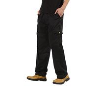 LindoMaker Men Long Trousers Below The Knee Cargo Trousers for Men UK Elasticated Waist Combat Pants Comfortable Quick Dry Walking Trousers Plus Size Summer Pants(09-Black,4XL)