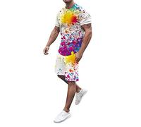 LindoMaker Shorts and Tshirt Set for Men Men's Dressy Short Sleeve Crewneck Shirts and Shorts Matching Sets Regular Fit Athletic Tracksuit with Pockets 2023(59-Multicolor,XL)