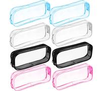 Lindong 8 Pack Clear Pencil Case PVC Big Capacity Pencil Bag with Zipper for Stationery Cosmetics Storage, 4 Colors