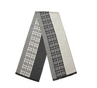 Lindoro Men's Cozy Tartan Check Merino Wool Scarf, Long Warm Lightweight Winter Classic Scarves w/Gift Box (White/Black Stripe)