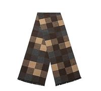 Lindoro Men's Cozy Tartan Check Merino Wool Scarf, Long Warm Lightweight Winter Classic Scarves w/Gift Box (Camel Multi Checked)