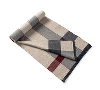 Lindoro Merino Wool Scarf for Men, Tartan Warm Lightweight Plaid Winter Long Scarves w/Gift Box (Camel & Grey)