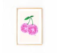 Lindsey Kay Collective Pink Disco Ball Cherries 13x19 | Inspirational | Pink | Disco | Cute | Decor | Mirror Balls | Poster | Wall Art | Dorm Room | Fruit | Trendy