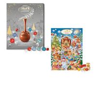 Lindt Assorted Chocolate Advent Calendars, Lindor and Teddy DUO Set of 2, Christmas Countdown Gift