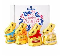 Lindt Chocolate Easter Bunnies Hamper Gift - Assortment of 4 x 100g Milk, White, Salted Caramel & Crispy Biscuits Gold Bunnies Chocolate Gift for Kids Egg Hunt, Easter Gifts
