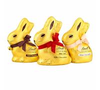 Lindt Chocolate Easter Bunny Bulk - Lindt Milk, White & Dark Chocolate (3 x 100g) Gold Foil Wrapped Bunnies for Easter Gift, Egg Hunts & Bulk Hamper Treat!