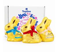 Lindt Chocolate Easter Bunny Hamper Gift - Milk, White & Salted Caramel (3 x 100g) Gold Foil Wrapped Bunnies for Easter Gift, Egg Hunts & Bulk Hamper Treat!