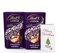 Lindt Chocolate & Shortbread Gift Bundle - Limited Edition Milk Chocolate Truffles with Shortbread Pieces 200g (2-Pack) + Christmas Greeting Card | Festive Chocolate Gift Boxed Treatz