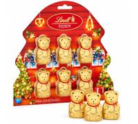 Lindt Chocolates Christmas Tree Decorations - Milk Chocolate Pack of 1 x 60g (6x10g) Golden Teddy Bears for Chocolate Hamper, Stocking Fillers, Chocolate Gifts for Kids
