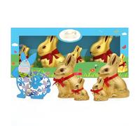 Lindt Chocolates Easter Bunny Bulk Buy - Milk Chocolate Easter Bunny in Gold Foil Family Hutch 500g Great Chocolate Gift for Easter Gifts, Chocolate Hamper with Topline Wooden Decoration