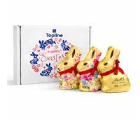 Lindt Chocolates Easter Bunny Hamper Gift - Pack of 3 x 100g Milk Chocolate Bunny Wrapped in Gold & Floral Foil. Great Chocolate Gift for Easter Gifts, Egg Hunt for Kids.