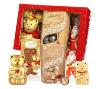 Lindt Chocolates Hamper Gift Box - Assorted 500g Chocolates Gift Box with Irish Cream Truffles, Milk Teddy Bar, Golden Teddy, Santa & Samll Teddy - Secret Santa Christmas Gift Stocking Fillers
