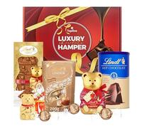 Lindt Chocolates & Hot Chocolate Hamper - Chocolates Gift Box of Irish Cream Truffles 200g, Hot Chocolate 300g, Teddy Bar 120g, Santa & Golden Teddy. Christmas Gifts for Kids