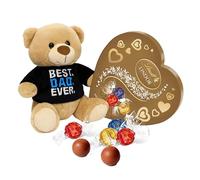 Lindt Chocolates & Teddy Bear for Mens Gifts - Assorted Chocolate Golden Heart Shaped Box with Truffles 200g & Best Dad Ever Soft Teddy for Fathers Day, Christmas, Birthday Gifts for Dad, Men