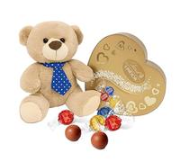 Lindt Chocolates & Teddy Bear for Mens Gifts - Golden Heart Shaped Box with Assorted Truffles 200g & Soft Teddy Bear for Mens Christmas Gifts, Valentines Day Gifts or Birthdays Gifts for Dad