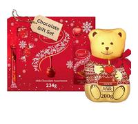 Lindt Christmas Chocolates gift box - Milk Chocolate Selection Box 234g & Teddy Bear 200g - Truffles, Hearts, Squares & Bars - chocolates gift box for women, men (Red Jumper)