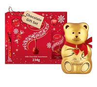 Lindt Christmas Chocolates gift box - Milk Chocolate Selection Box 234g & Teddy Bear - Truffles, Hearts, Squares & Bars - chocolates gift box for women, men (Red Jumper)