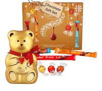 Lindt Christmas Chocolates gift box - Milk Chocolate Selection Box 234g & Teddy Bear - Truffles, Hearts, Squares & Bars - chocolates gift box for women, men (Assorted - Red Jumper)