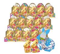 Lindt Easter Bunny Chocolate Bulk Buy - Pack of 3 x 50g Smooth Milk Chocolate Flowers Mini Gold Bunnies (15x10g) with Wooden Topline Decorations for Easter Gifts, Hampers, Baskets.