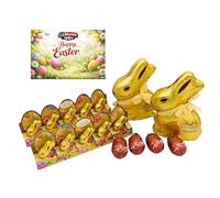 Lindt Easter Sharing Collection, 2 White Chocolate Gold Bunnies 200g, 2 Milk Bunny 5 Pack Cards and 4 Orange Eggs