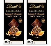 Lindt Excellence Passion Orange and Almond Dark Chocolate Bar 100g (Pack of 2)