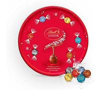 Lindt Lindor Assorted Chocolate Truffles Tin 450g - Perfect for Sharing - Chocolate Balls with a Smooth Melting Filling, Red