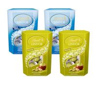 Lindt Lindor Chocolate Truffles Gift Set, Milk White and Pistachio Flavours, 4 Boxes