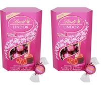 Lindt Lindor Raspberry and Cream Chocolate Truffles - 200g Box (Approx. 16 Balls) - Smooth Filling - Christmas, Gift, Birthday, Congratulations Treat (Pack of 2)