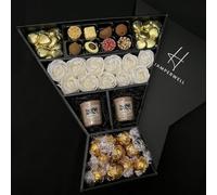 Lindt Lindor & Yankee Scented Votive Candle Signature Chocolate Hamper with Ivory Roses in a Luxury Presentation Box