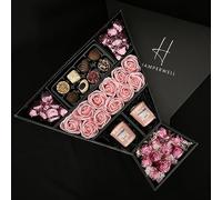 Lindt Lindor & Yankee Scented Votive Candle Signature Chocolate Hamper with Pink Roses in a Luxury Presentation Box