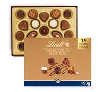 Lindt Swiss Luxury Selection - 193g Medium Gift Box - 19 Assorted Milk, Dark & White Chocolates - Gift for Him & Her