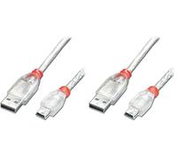 LINDY 0.2 m USB 2.0 Type A to Mini-B Cable - Transparent (Pack of 2)