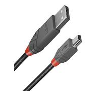 LINDY 36721 USB 2.0 Type A to Mini-B Cable, Anthra Line - Black, 0.5m