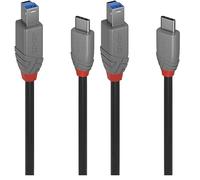 LINDY 0.5m USB 3.2 Cable, USB C Male to USB B 3.2 Male Type B, External Hard Drive, Scanner, Docking Station, Printer, HP, Canon, Epson (Pack of 2)