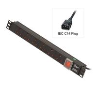 Lindy 1U 6 Way UK Sockets Horizontal PDU with IEC C14 Cable