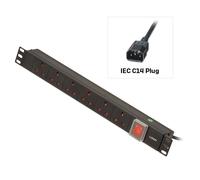 Lindy 1U 6 Way UK Sockets, Horizontal PDU with IEC C14 Cable