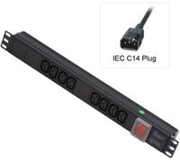 LINDY 1U 8 Way Horizontal Mount PDU IEC C14 Male to 8 x IEC Mains Sockets - Switched 3m