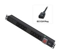 LINDY 1U 8 Way Horizontal Mount PDU IEC C14 Male to 8 x IEC Mains Sockets - Switched 3m