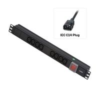 LINDY 1U 8 Way Horizontal Mount PDU IEC C14 Male to 8 x IEC Mains Sockets - Switched 3m