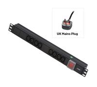 Lindy 1U 8 Way IEC Sockets, Horizontal PDU with UK Mains Plug