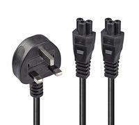 LINDY 2.5 m UK 3 Pin Plug To IEC 2 x C5 Splitter Extension Cable - Black