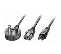 Lindy 30374 2.5m UK 3 Pin Plug To IEC C13 (Kettle) & IEC C5 (Clover) 10 Amp Mains Splitter Extension Cable - Black