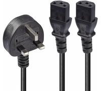 Lindy 2.5M UK 3 Pin Plug to 2 X IEC C13 Splitter Extension Cable, Black
