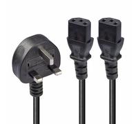 Lindy 2.5m UK 3 Pin Plug to Dual IEC C13 Splitter Extension Cable Black
