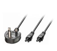 Lindy 2.5m UK 3 Pin Plug To IEC 2 x C5 Splitter Extension Cable Black